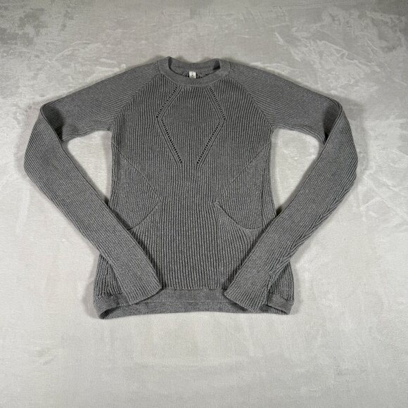 lululemon athletica Sweaters - Lululemon Sweater Women Size 6 Gray Long Sleeve Crew Neck Pockets 100% Cotton